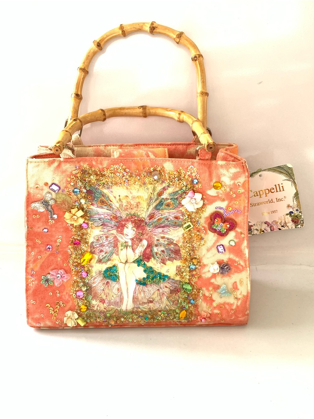 Capelli of New York Coral Sequin Fairy Bamboo-Handle Shoulder Bag